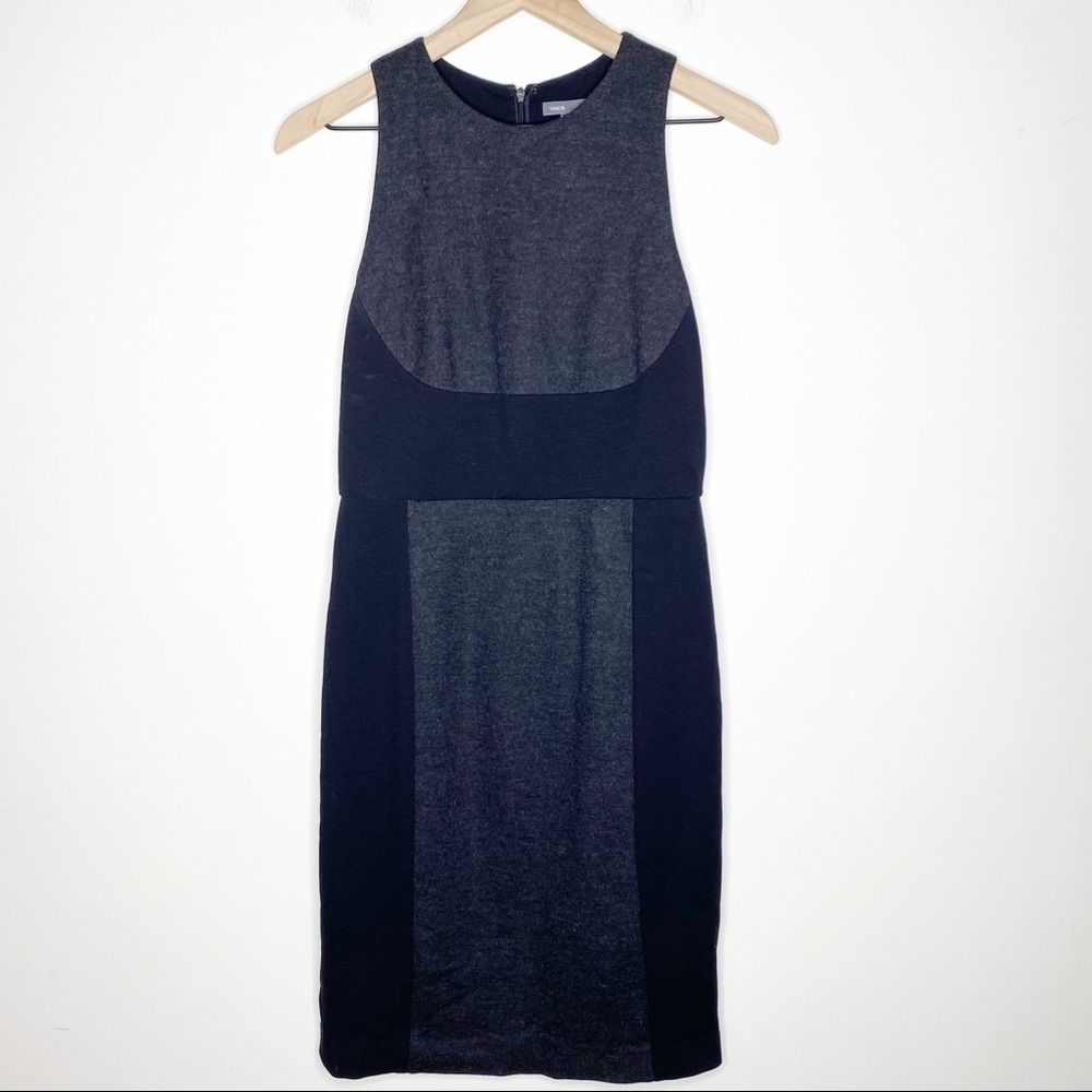 Vince Wool Black & Gray Color Block Sleeveless Sheath Knee Length Dress 6